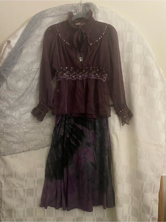 Young Essence Tops - Young Essence Purple Sheer Blouse with Tie-Neck